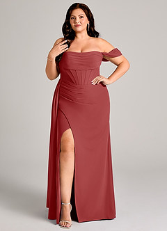 Azazie Amyra Brautjungfernkleider Wandelbar Etui Schulterfrei Chiffon Kleid Rost image10