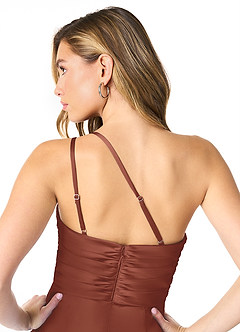 Azazie Eren Bridesmaid Dresses Auburn Mermaid One Shoulder Stretch Satin Dress image3