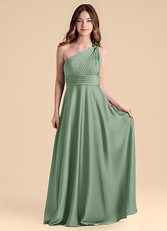 Azazie Charlize Junior Matcha A-Line Pleated Stretch Satin Dress image4