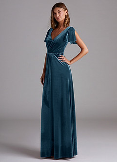 Azazie Soren Bridesmaid Dresses Blue Topaz A-Line Velvet Dress image3
