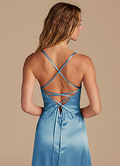 Azazie Mei Bridesmaid Dresses Steel Blue A-Line Metallic Satin Dress image2