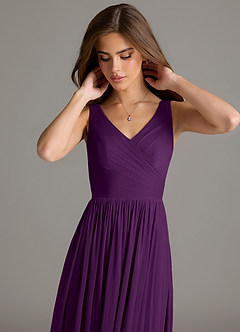 Azazie Keyla Bridesmaid Dresses Grape A-Line Pleated Mesh Dress image7