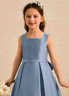Azazie Josie Flower Girl Dresses Dusty Blue A-Line Pleated Matte Satin Dress image5