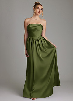 Azazie Zena Bridesmaid Dresses Olive A-Line Strapless Stretch Satin Dress image4