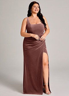 Azazie Mero Abiti da Damigella Abito Sirena in Velluto Plissettato Espresso image12