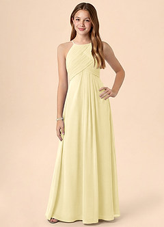 Azazie Ginny Junior Lemon Sorbet A-Line Pleated Chiffon Dress image1