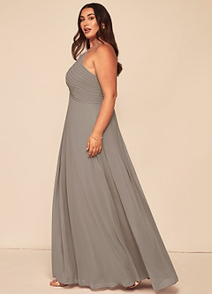 Azazie Ginger Bridesmaid Dresses Taupe A-Line Halter Pleated Chiffon Dress image13