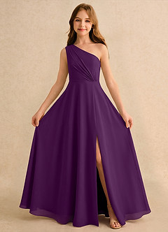 Azazie Puddles Girls Formal Jurken voor bloemenmeisjes A-Lijn Jurk van Chiffon One-Shoulder Druif image5