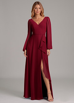 Azazie Simone Brautjungfernkleider A-Linie Langarm Chiffon Kleid Burgunderrot image3