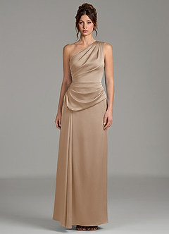 Azazie Zahira Bridesmaid Dresses Taupe Sheath One Shoulder Stretch Satin Dress image3