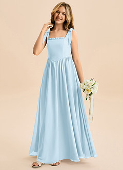 Azazie Delia Junior Abito A-Line in Chiffon Fiocco Azzurro image4