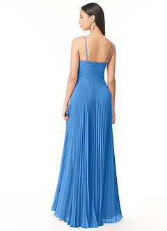 Azazie Vini Bridesmaid Dresses Blue Jay A-Line V-Neck Pleated Chiffon Dress image2