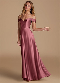 Azazie Jackalin Bridesmaid Dresses Desert Rose A-Line Off the Shoulder Metallic Satin Convertible Dress image3