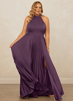 Christian Siriano Bridal for Azazie 1007 Bridesmaid Dresses Plum A-Line Pleated Stretch Satin Dress image12