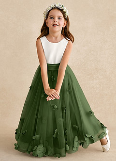 Azazie Vi Flower Girl Dresses Olive A-Line Sleeveless Tulle Dress image6