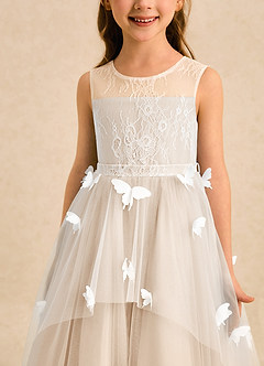 Azazie Mariposa Robe Demoiselle D'honneur Fillette Robe Princesse en Tulle Dentelle Albâtre Blanc image6