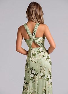 Azazie Rue Vestidos de damas de honor Vestido de Enredaderas Florales de Satén Elástico de Corte Sirena con Plisado image2