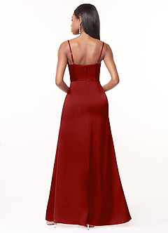 Azazie Maci Robes de demoiselle d'honneur Robe Trapèze en Satin extensible Col V plissé Grenade image2