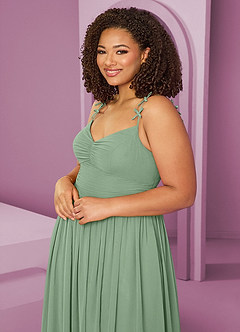 Barbie ♥ Azazie Jurken voor bruidsmeisjes Jurk van Chiffon met A-Lijn Geplooid Matcha image7