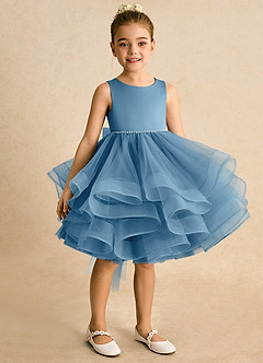 Azazie Tinie Flower Girl Dresses Steel Blue Ball-Gown Bow Tulle Dress image2