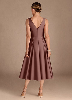 Azazie Fulton Mother of the Bride Dresses Espresso A-Line Pleated Stretch Satin Dress image3