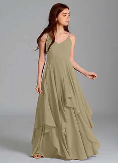 Azazie Karan Junior Robe Trapèze en Mousseline de soie Vert Mousse image3