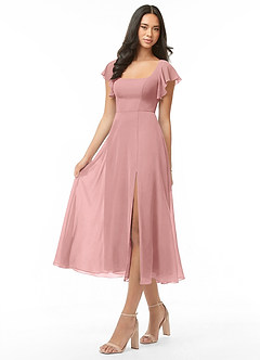 Azazie Bondi Bridesmaid Dresses Dusty Rose A-Line Ruched Chiffon Dress image3