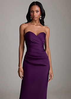 Azazie Sonora Vestidos de damas de honor Vestido de Uva de Satén Elástico de Corte Recto con Sin tirantes image5