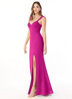 Azazie Audre Vestidos de damas de honor Vestido de Fucsia de Gasa de Corte Sirena con Plisado image3