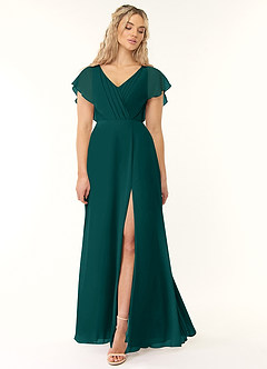Azazie Rylee Bridesmaid Dresses Peacock A-Line Pleated Chiffon Dress image1
