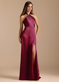 Azazie Tracie Bridesmaid Dresses Burgundy A-Line Pleated Metallic Satin Dress image5