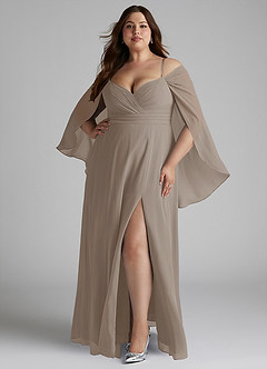 Azazie Cienna Jurken voor bruidsmeisjes Jurk van Chiffon met A-Lijn Off the Shoulder Taupe image7
