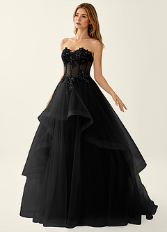 Anais Black Corset Lace Up Back Lace Ruffled Prom Dress image4
