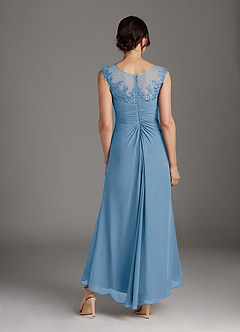 Azazie Endora Final Sale Steel Blue A-Line Scoop Lace Chiffon Dress image4