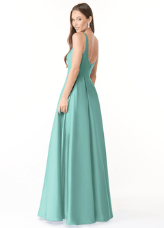 Azazie Neve Bridesmaid Dresses Aqua Ball-Gown with Pockets Stretch Satin Dress image4