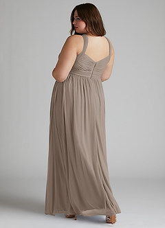 Azazie Hillian Bridesmaid Dresses Taupe A-Line Halter Pleated Mesh Dress image12