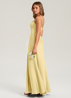 Azazie Lidia Robes de demoiselle d'honneur Robe Sirène en Satin extensible Fente Latérale Sorbet Citron image7