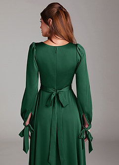 Azazie Leonia Vestidos de damas de honor Vestido de Verde Oscuro de Satén Elástico de Corte en A con Manga larga image7