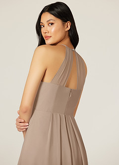 Azazie Sarah Bridesmaid Dresses Taupe Empire Pleated Chiffon Dress image7
