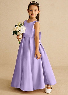 Azazie Pipsy Flower Girl Dresses Lilac A-Line Bow Matte Satin Dress image2