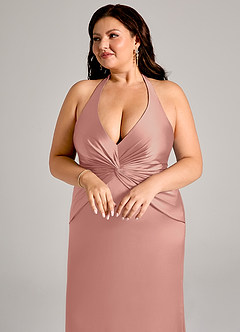 Azazie Valerie Vestidos de damas de honor Vestido de Rosetón de Satén Elástico de Corte Sirena con Plisado image13