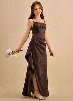 Azazie Cannoli Girls Formal Flower Girl Dresses Ganache A-Line Pleated Floral Burnout Dress image1