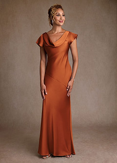 Azazie Shelby vestidos de madre de la novia Vestido de Canela de Satén Elástico de Corte Sirena con Plisado image1