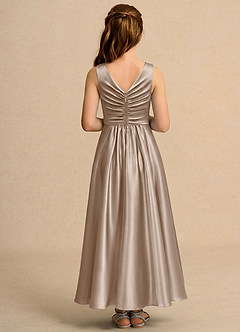Azazie Ducky Girls Formal Flower Girl Dresses Taupe A-Line Pleated Stretch Satin Dress image2