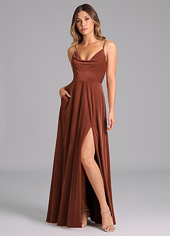 Azazie Sarella Bridesmaid Dresses Terracotta A-Line Pleated Velvet Dress image1