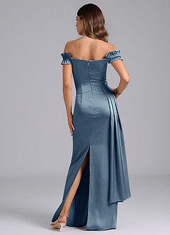 Azazie Kalysia Bridesmaid Dresses Dusty Blue Mermaid Off the Shoulder Stretch Satin Convertible Dress image2