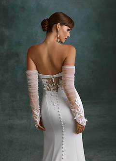 Azazie Katniss Robes de mariée Robe Sirène en Crêpe Dos Satin Bustier Diamant Nude image7