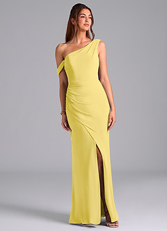 Azazie Madelyn Bridesmaid Dresses Canary Mermaid One Shoulder Chiffon Convertible Dress image1