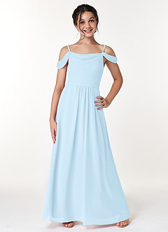Azazie Alivia Junior Sky Blue A-Line Off the Shoulder Chiffon Dress image1