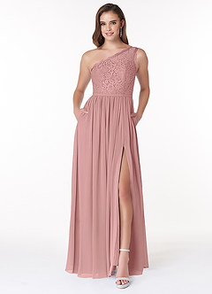 Azazie Demi Bridesmaid Dresses Dusty Rose A-Line One Shoulder Chiffon Dress image1
